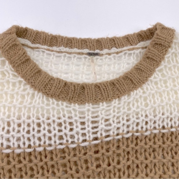 Free People Ivory Striped Monaco Sweater Small Pullover Crochet Knit Wool Blend - Picture 3 of 9